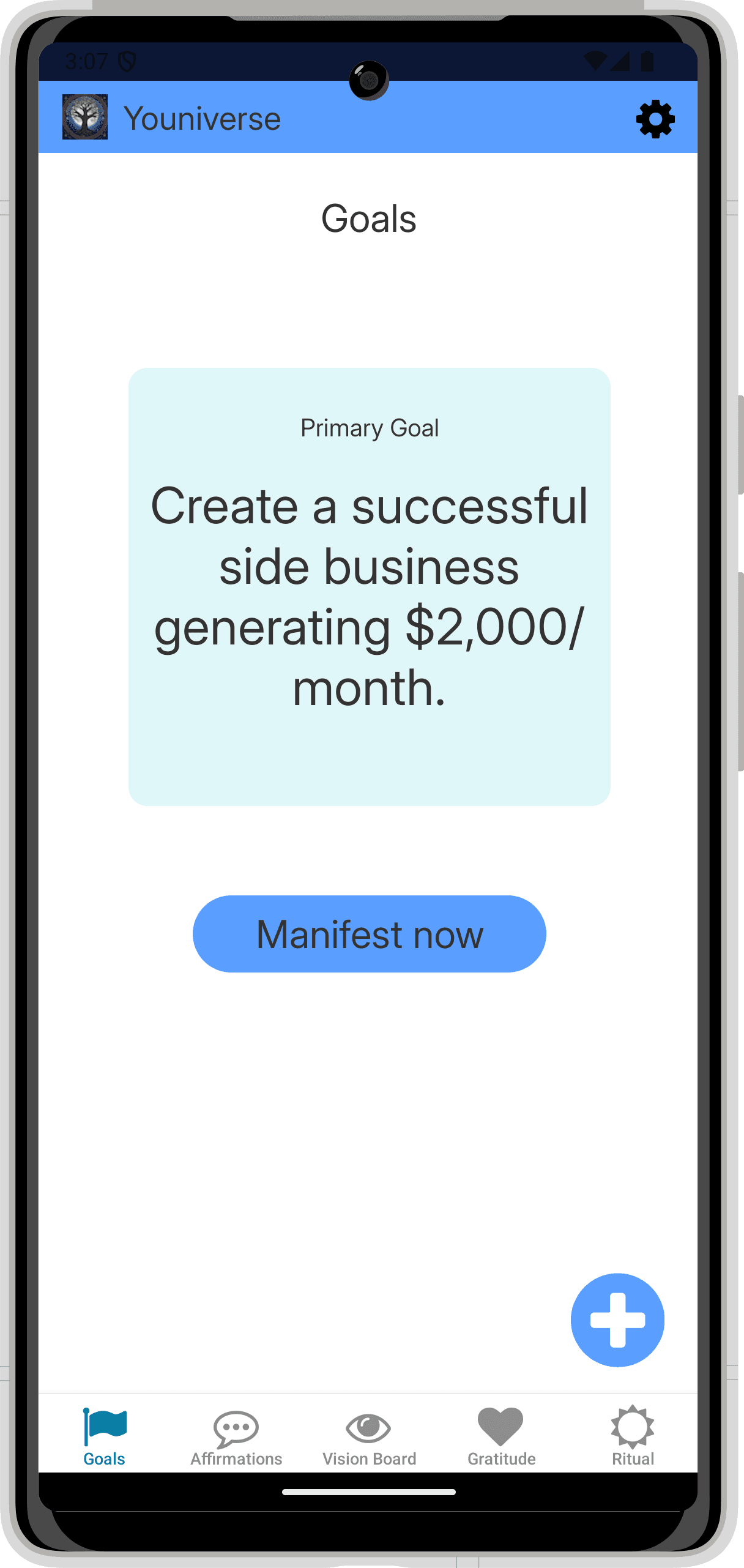 Goal setting feature from Youniverse app
