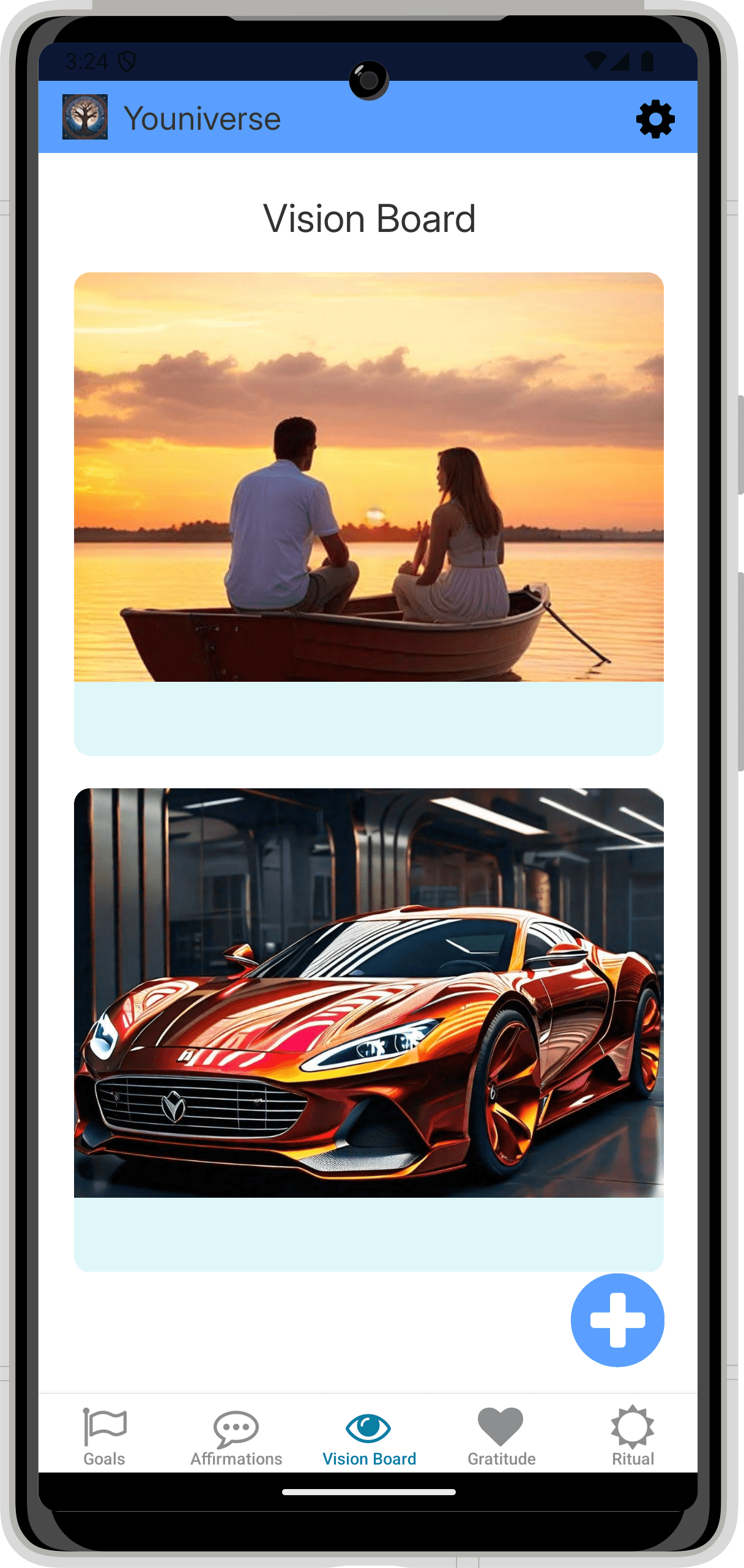 Vision board feature from Youniverse app